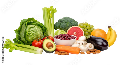 Illustration of a vibrant assortment of fresh healthy fruits and vegetables