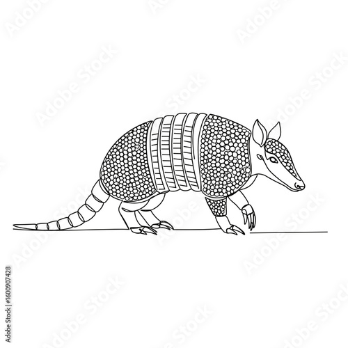 Armadillo line art illustration with intricate patterns and details  