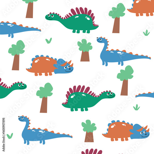 cute dinosaur cartoon vector design seamless pattern for kids apparel fullprint fabric