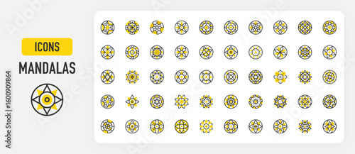 Set of Mandalas vector stroke icons. such as Mandala illustration.	
