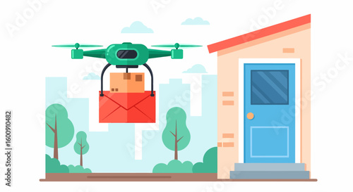 Drone Delivery to Home with Package and Envelope