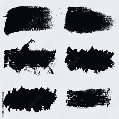 Black brush stroke set isolated on white background. Trendy brush stroke for black ink paint, Highlighter line black marker strokes lines vector, hand drawn brush strokes and stains.