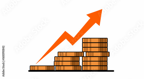 Orange Arrow Pointing Upward Above Stacked Gold Coins