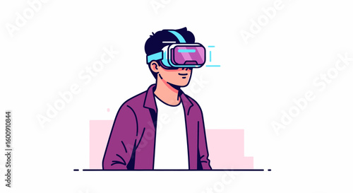 Smiling Person Wearing Modern VR Headset, Side View