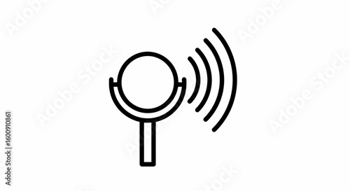 Simple Black Microphone Icon with Sound Waves, Minimalist Design