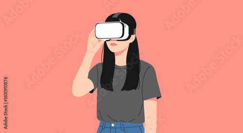 Woman with VR Headset: Exploring Virtual Reality Experience with Style