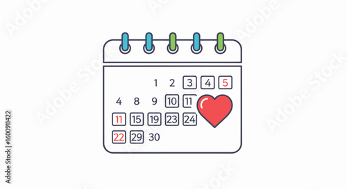 Simple Calendar Icon with a Heart, Marking a Special Date