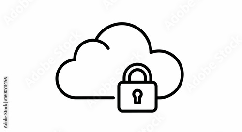Simple Black Cloud and Padlock Icon Representing Data Security.