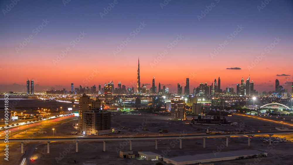 Obraz premium Skyline of Downtown Dubai day to night timelapse.