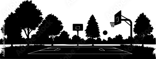 Basketball court in a park vector silhouette on white background
