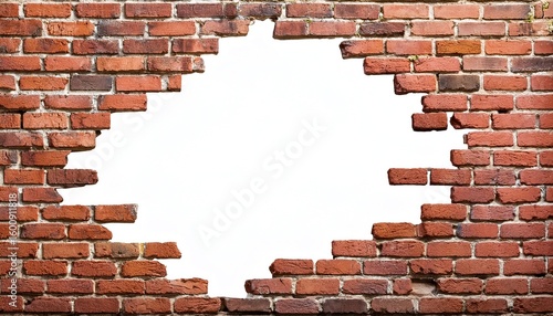 broken brick wall with hole cut out transparent isolated on white background