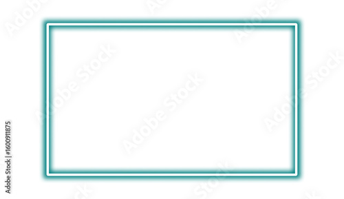Teal neon rectangle shape frame. Vivid glowing lavender border isolated on transparent background. Shine glow light electric teal neon sign Banner, Mockup, presentation, Design element, PNG