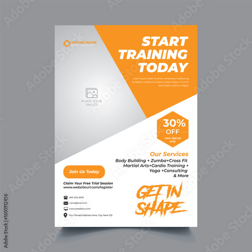 Gym Membership Promotional Flyer Layout with Bold Typography and Discount Offer