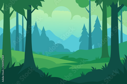 forest clearing with morning mist