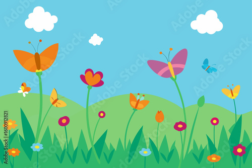 nature meadow with butterflies