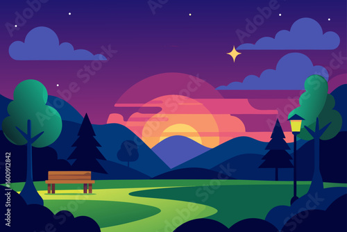 nature park with glowing sky
