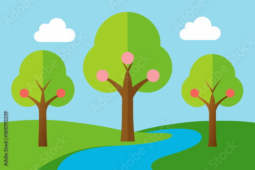 spring trees beside clear stream