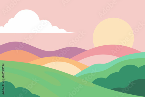 summer hills under pastel sky