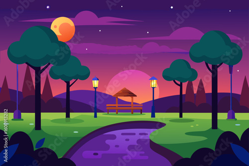summer park at twilight