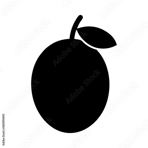 Simple sapodilla fruit silhouette with transparent background for tropical design use  