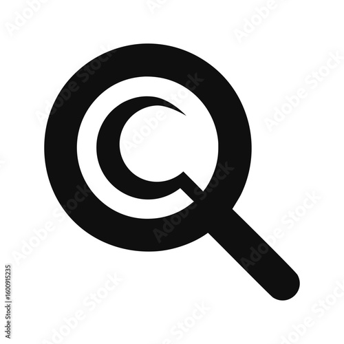 Silhouette of letter Q redesigned as a magnifier shown on white background symbol