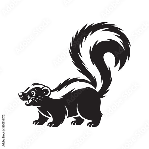Silhouette of a powerful black panther crouched low on a white background