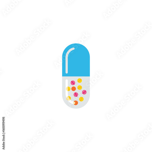 Vibrant and clear pharmaceutical capsule filled with colorful medicine pellets, representing health and wellness