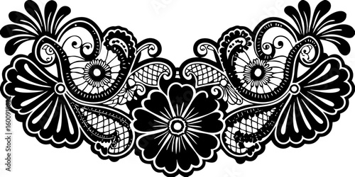 Elegant black and white floral lace design evokes sophistication and timeless beauty for decorative projects.