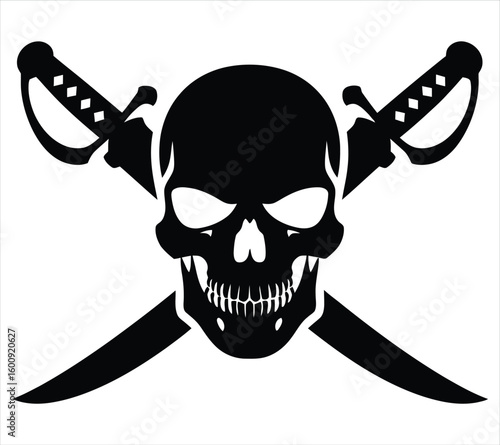 Dark Skull with Crossed Sabers Clipart