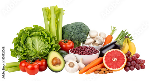 Tableau sur toile Illustration of a vibrant assortment of fresh vegetables and fruits is artfully
