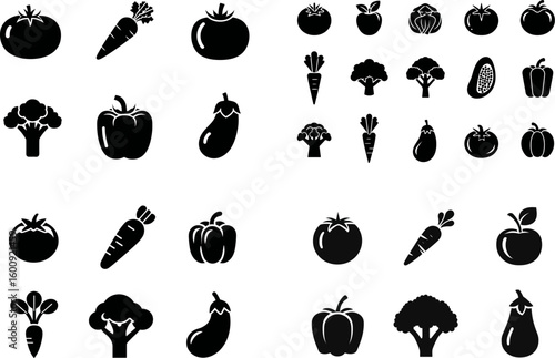 Vector illustration of fresh vegetables icons for healthy eating and cooking