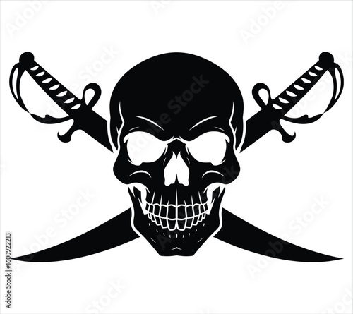 Human Skull with Swords Behind – Vector Art