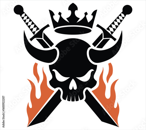 Human Skull with Viking Swords Silhouette