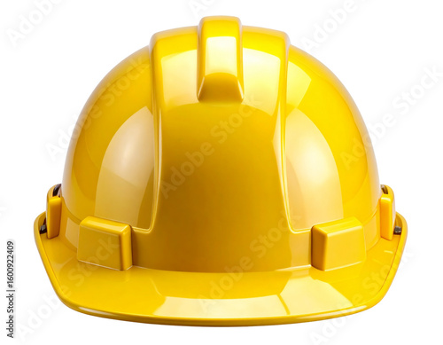  High-Visibility Yellow Construction Helmet with Reflective Band, Front View, Isolated on Transparent Background