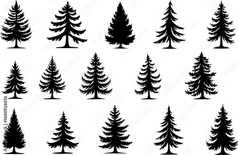 Obraz premium Tree Pine, Fir & Deciduous Tree Icons vector bundle