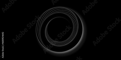 The concept of endless turns. Golden ratio. The concept of memories and life path. Concept 3D illustration of cosmic wormhole on starry space background. Abstract linear glossy circles tech geometric 