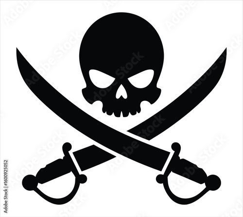 Skull with Crossed Swords Silhouette Vector
