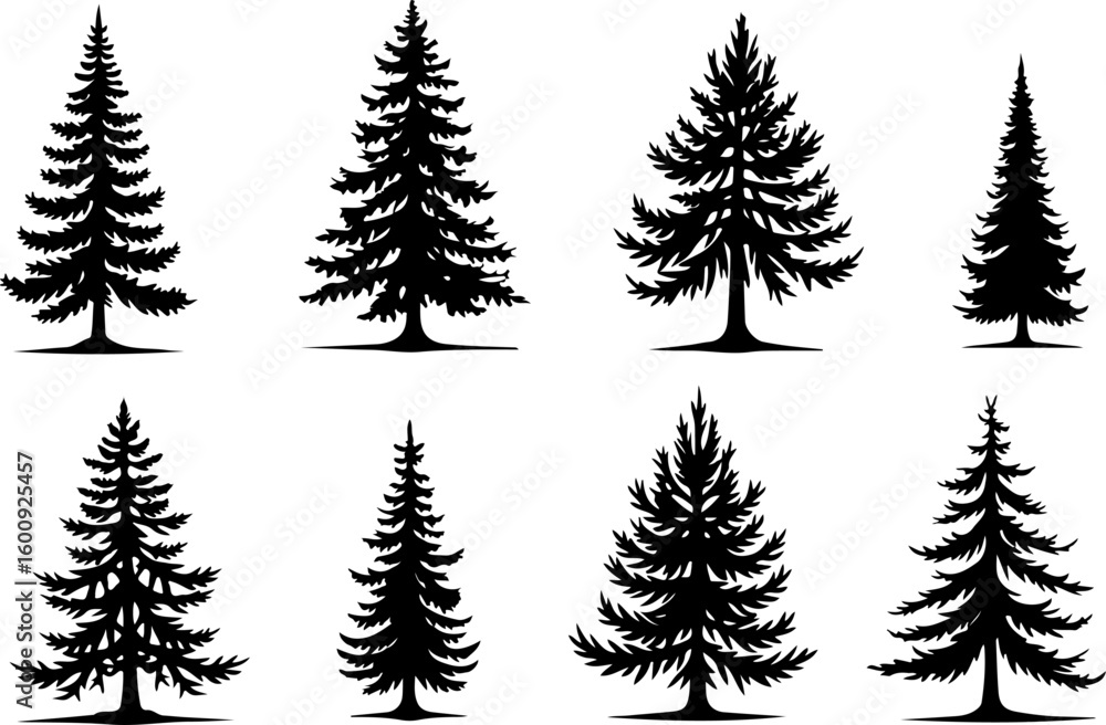 Naklejka premium Tree Pine, Fir & Deciduous Tree Icons vector bundle