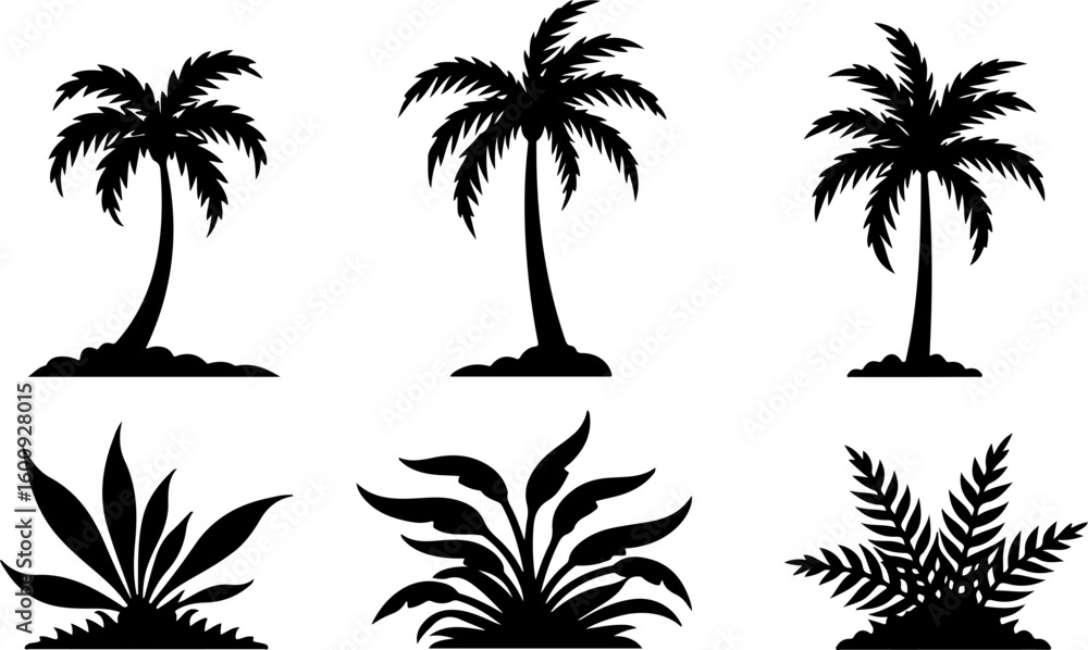Fototapeta premium Tree Silhouette Collection – Pine, Fir & Deciduous Tree Icons vector bundle