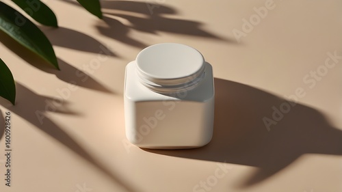 Wallpaper Mural Minimalist Square Cream Jar with Leaf Shadow Torontodigital.ca
