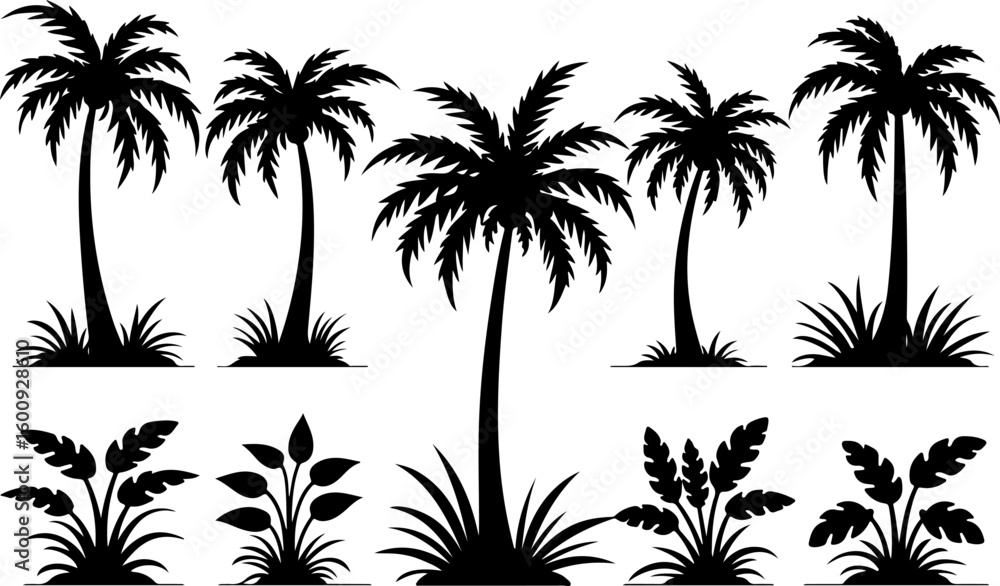 Obraz premium Tree Silhouette Collection – Pine, Fir & Deciduous Tree Icons vector bundle