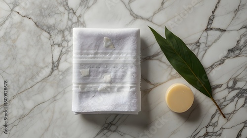 Wallpaper Mural Spa Towel and Soap Bar on White Marble Surface Torontodigital.ca