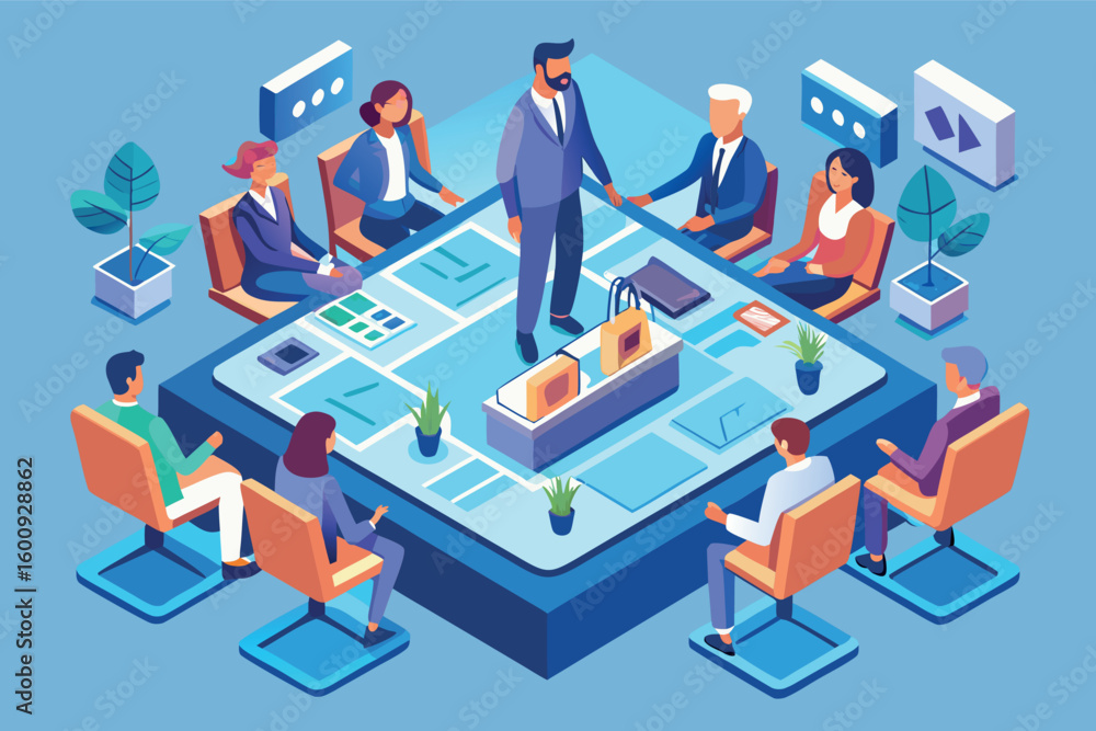 Business meeting in a modern conference room with engaged participants discussing strategies Business meeting in a modern conference room with engaged participants discussing strategies