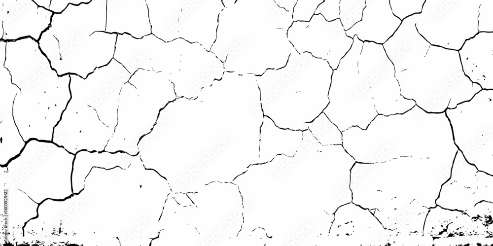 Fototapeta premium high contrast black and white image of a cracked white wall with cracks and damaged texture, creating an abstract and distressed background look
