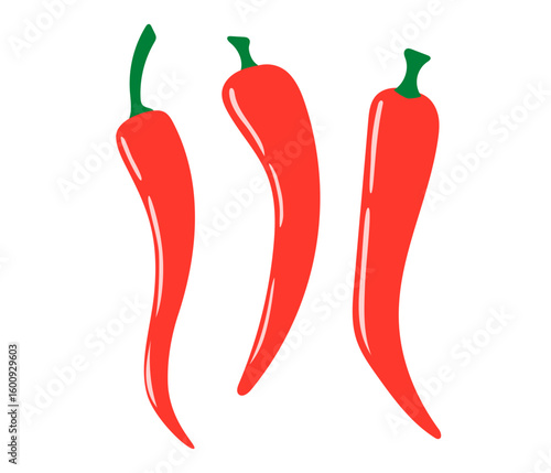 Red hot chili pepper. Spicy Vegetable icon. Healthy vegetarian food. Hand drawn flat vector illustration isolated on white background