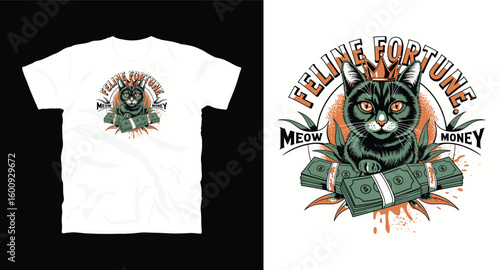 Felling fortune cat currency graphic vector art motivational typography t-shirt design print