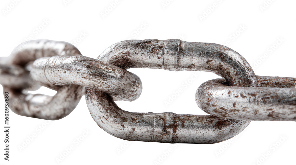 Obraz premium Close up of a sturdy metallic chain with weathered links showing strength and connection concept