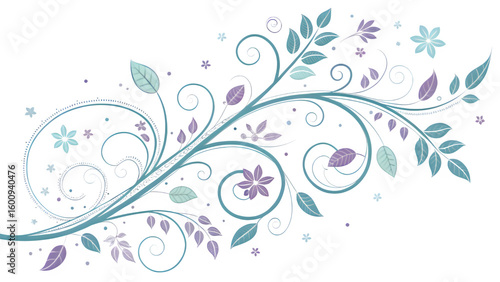 Elegant Whimsical Abstract Vine Swirl with Leaves and Flowers