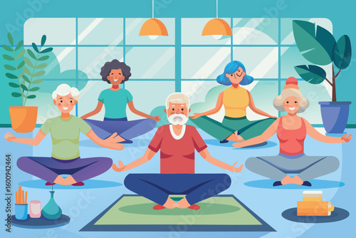 Group of individuals practicing yoga in a tranquil indoor setting during a wellness session