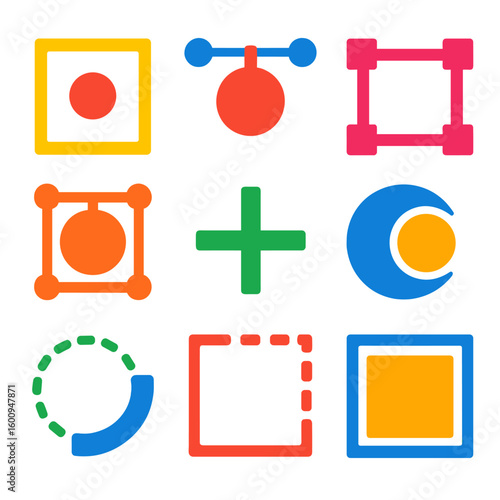Bold Vector Icons. Flat vector icons of anchor shapes and bounding areas: bounding box icon, anchor path point, edge handle,